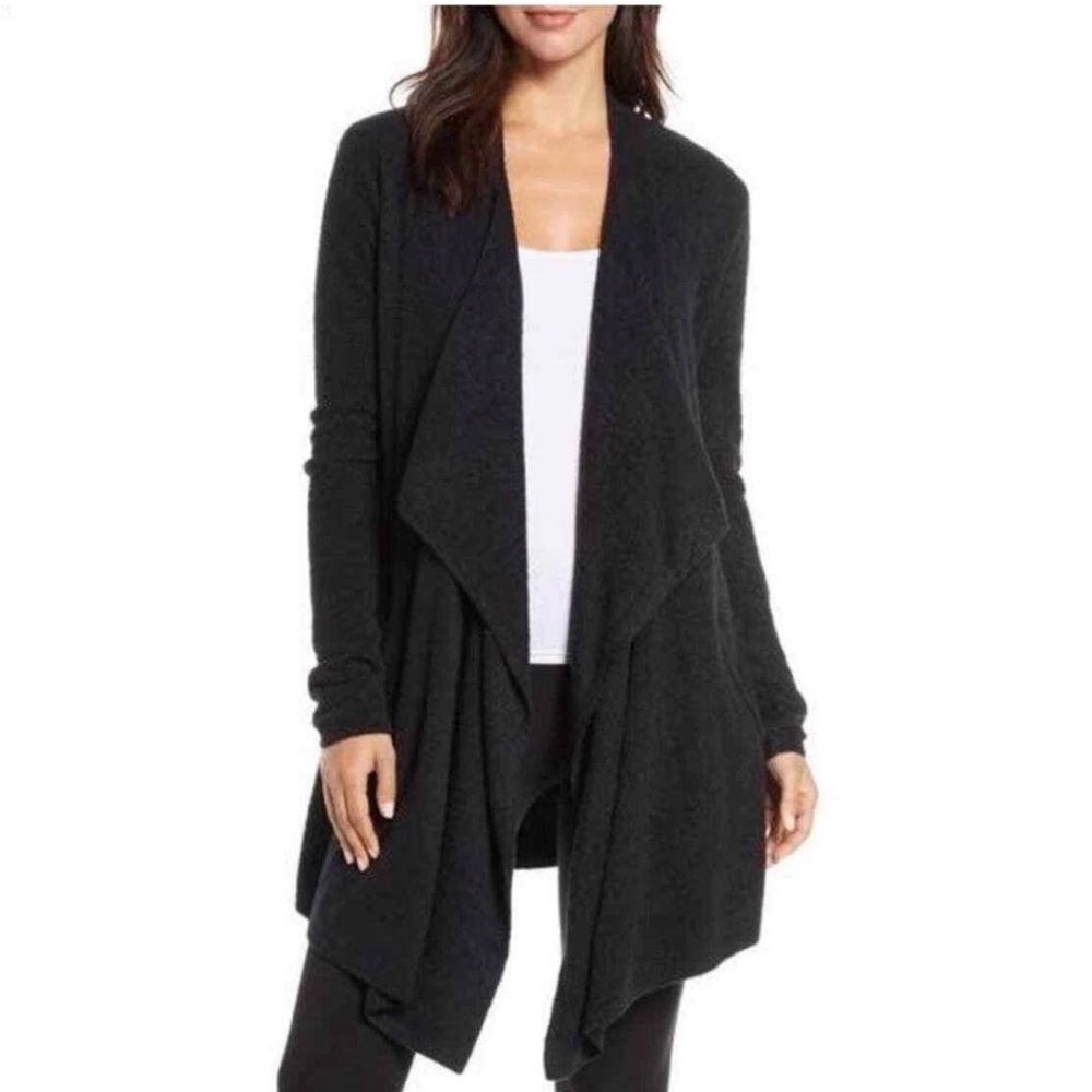 Barefoot Dreams Bamboo Chic Lite Knit Calypso Open Front Cardigan Black L/XL